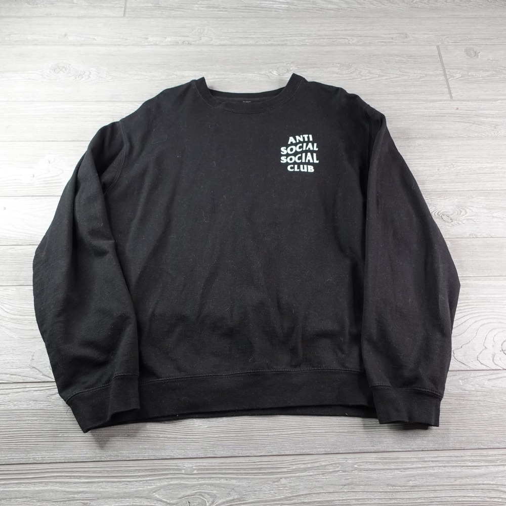 Anti Social Club Sweatshirt Men's Large Black Kkoch Butterfly Blossom ASSC Crew - Picture 2 of 7